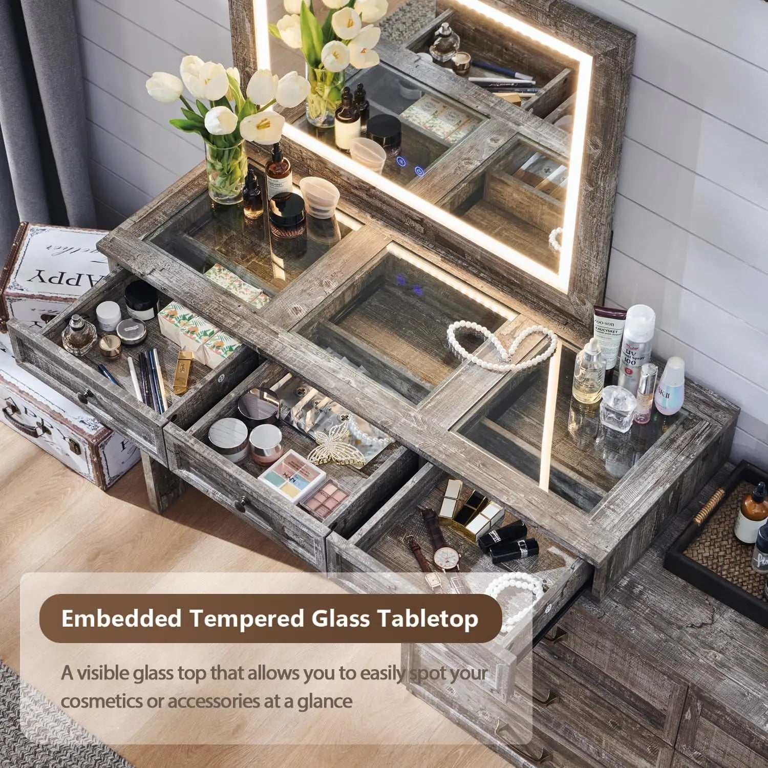 wood bedroom dresser w/glass Top