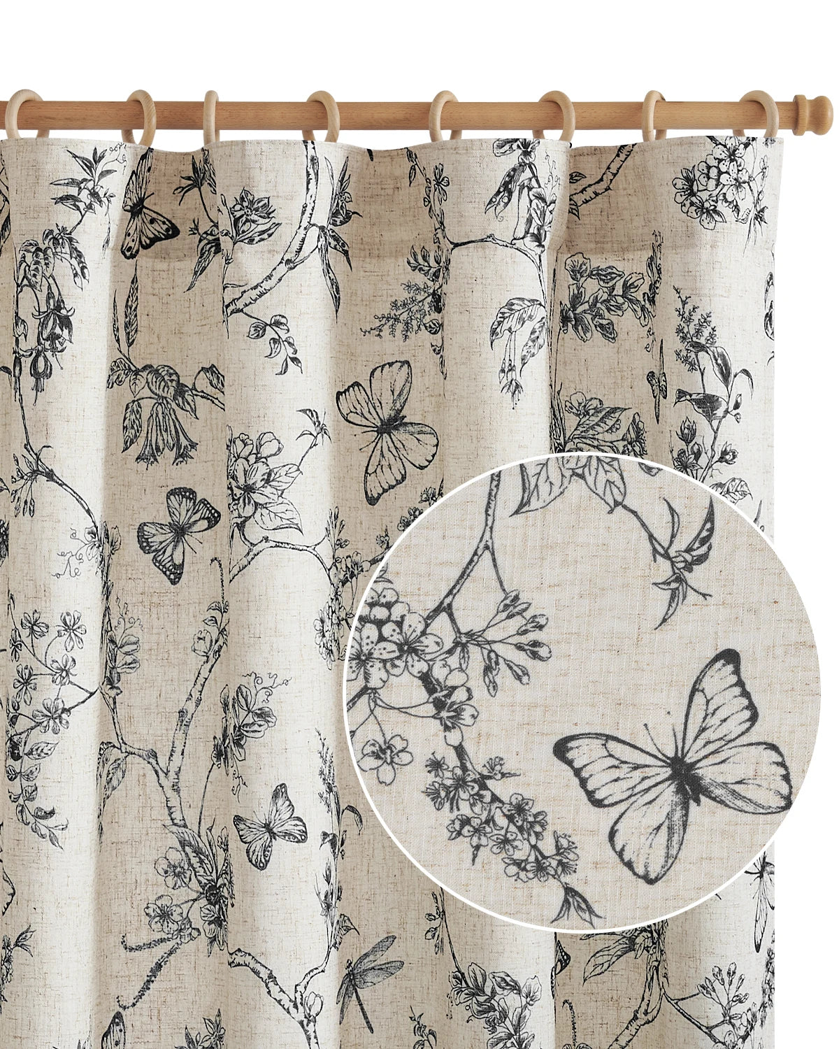 Linen Floral Curtain  2 Pc