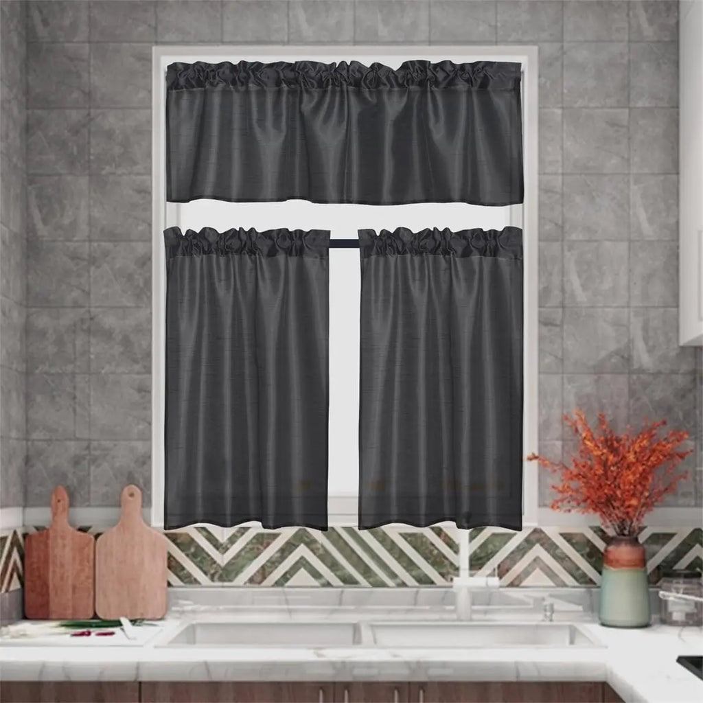 3 Pc Gold Rod Pocket Sheer Curtains