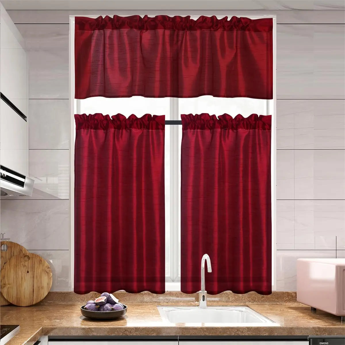 3 Pc Gold Rod Pocket Sheer Curtains