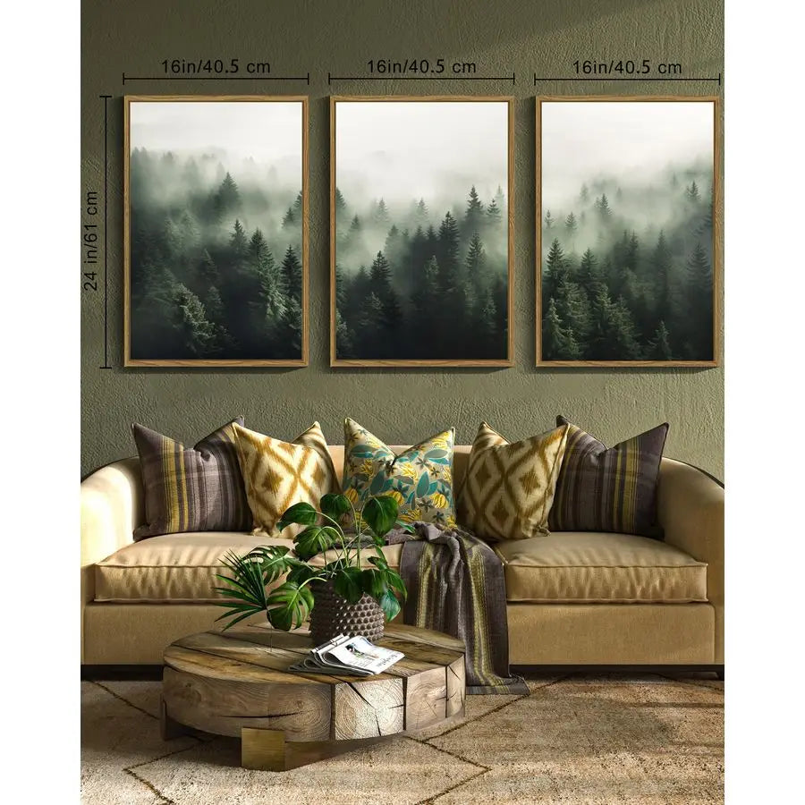 Green Fog Pine Tree Forest Canvas