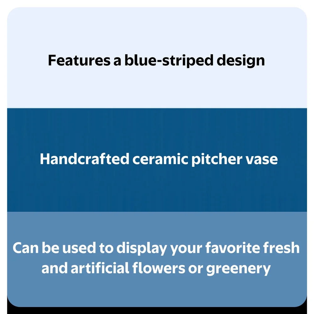 Ceramic Blue Stripe Pitcher Vase