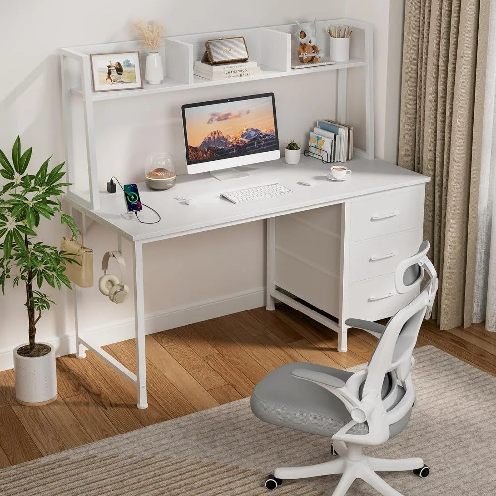 White Desk w/Storage/Power Outlets,