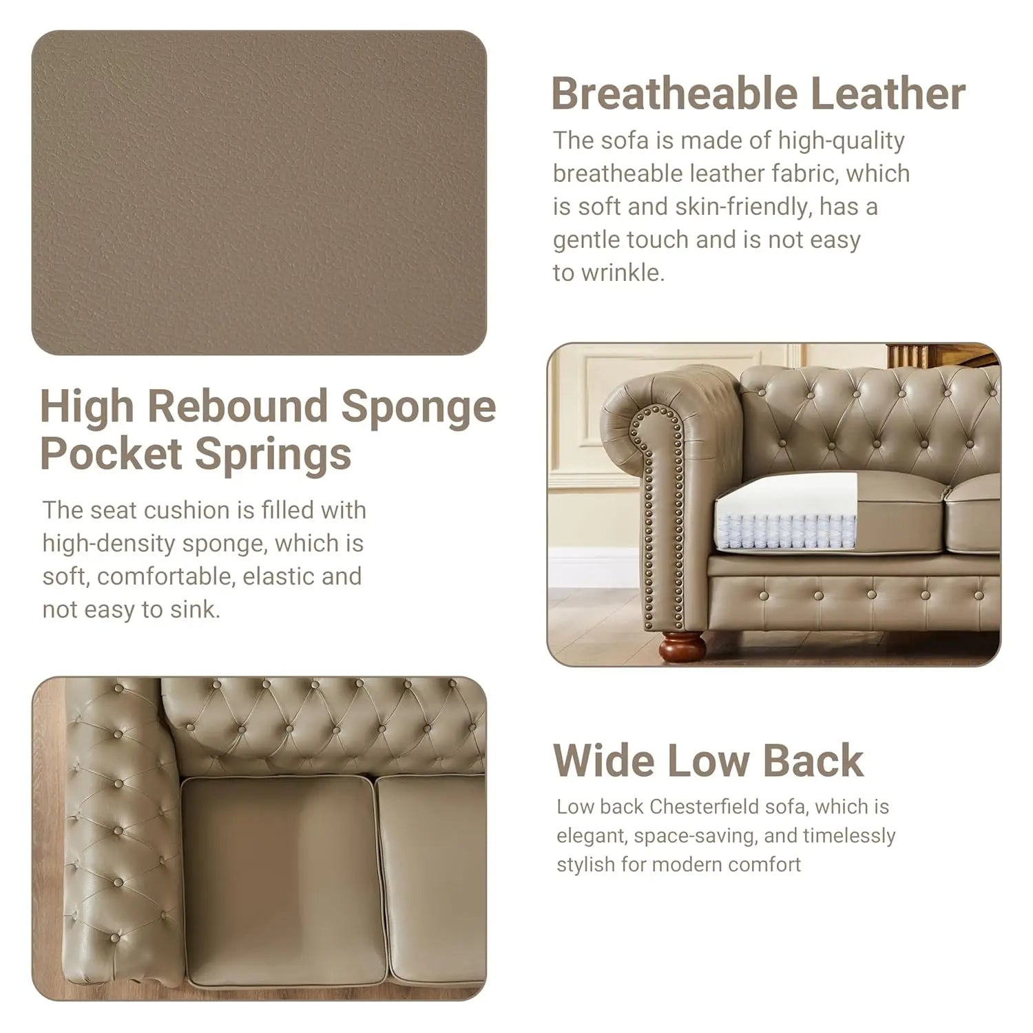Leather Sofa with Nail head Trim