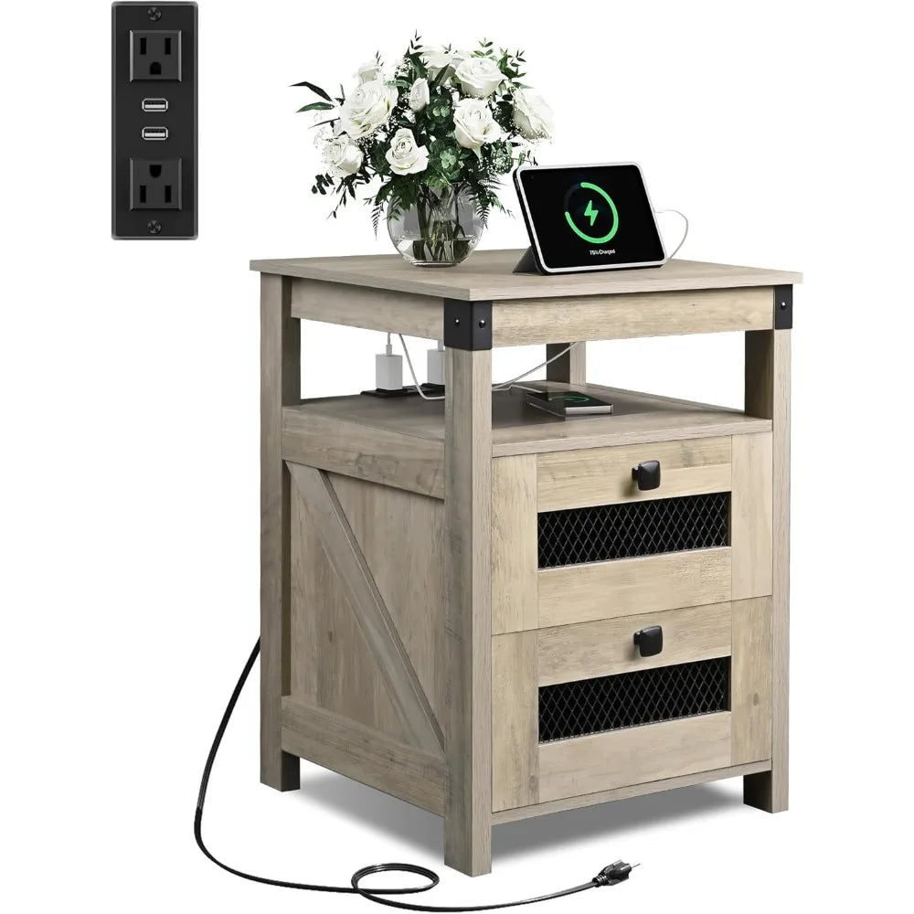 Side Table with Charging Station