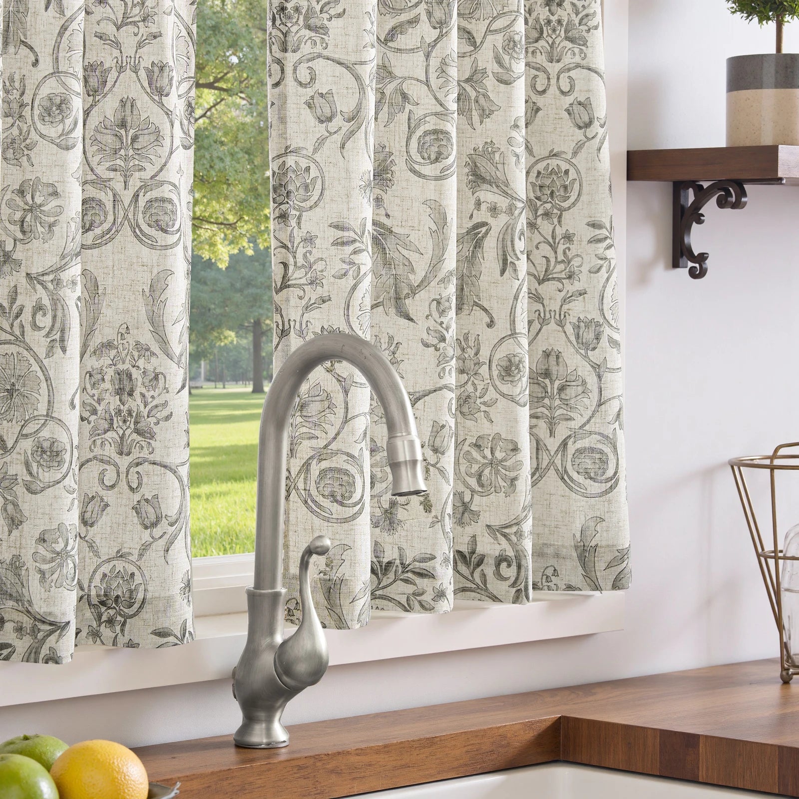 Linen Floral Curtain Set for Kitchen