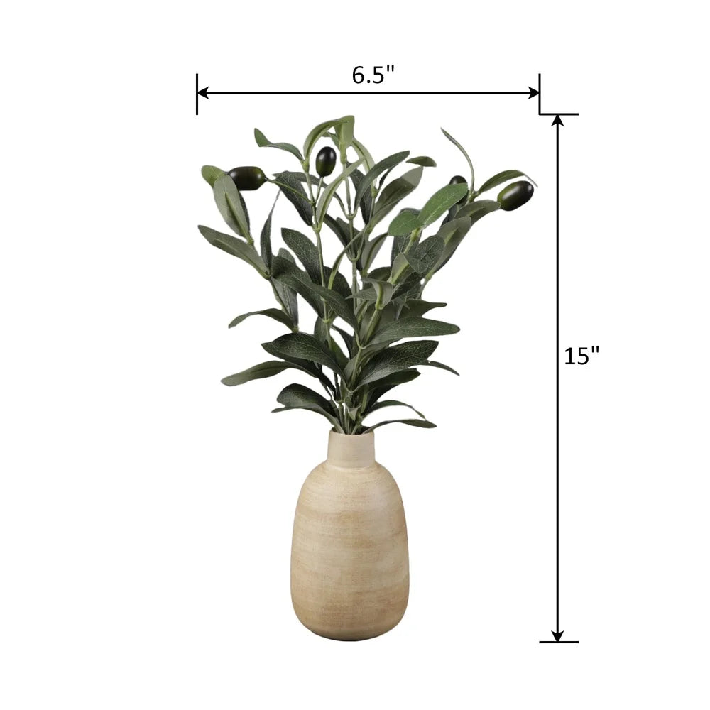 Artificial Olive Plant in Ceramic Vase