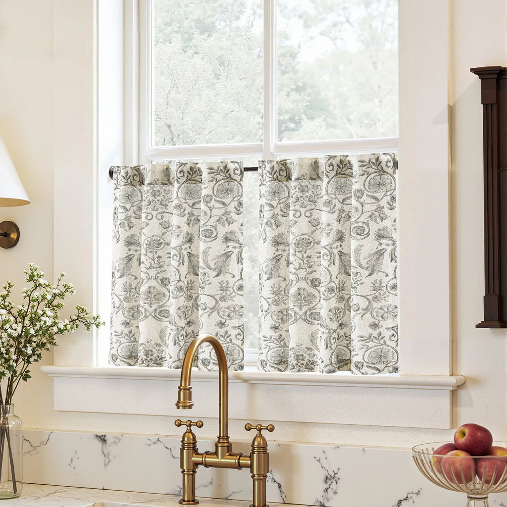 Linen Floral Curtain Set for Kitchen