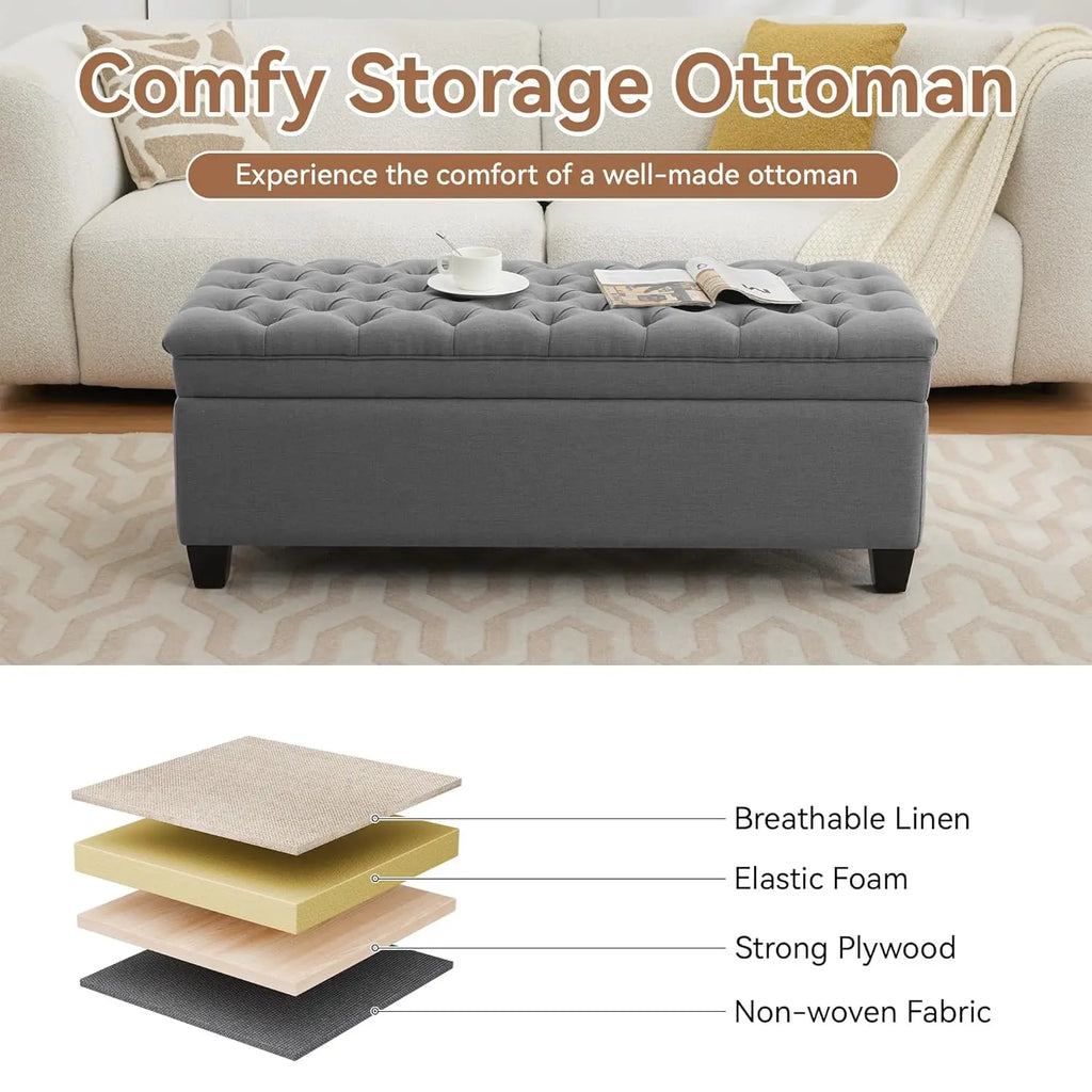 Fabric Storage Ottoman Bench