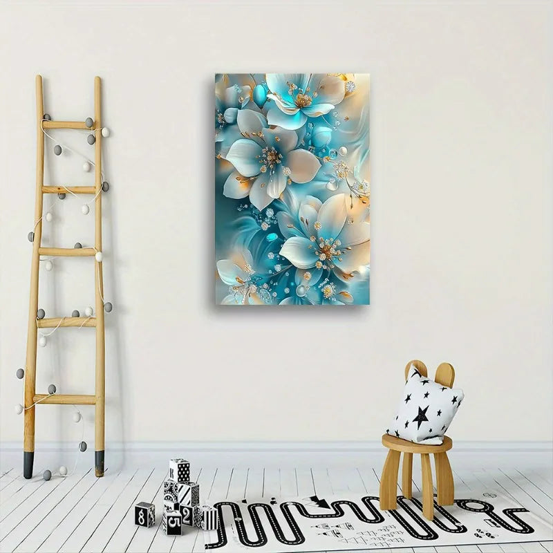 Oil Painting Serene Blue and White Flowers