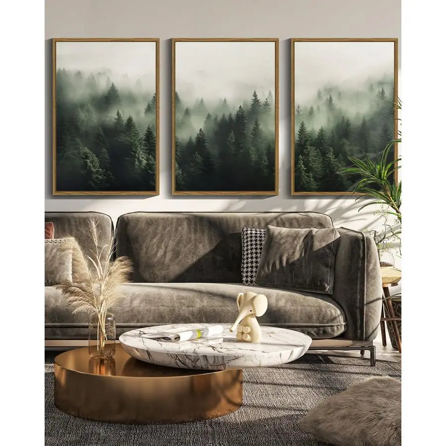 Green Fog Pine Tree Forest Canvas