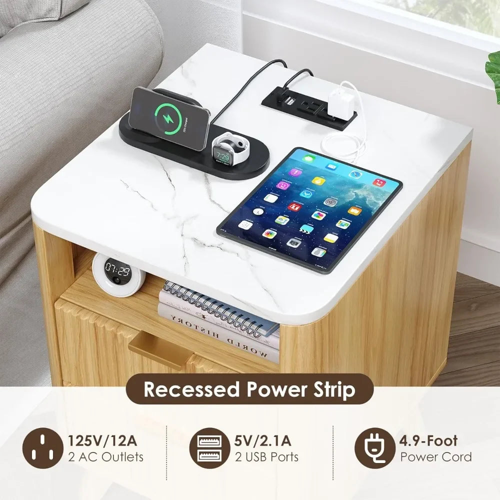 LED Nightstand w/Charging Station