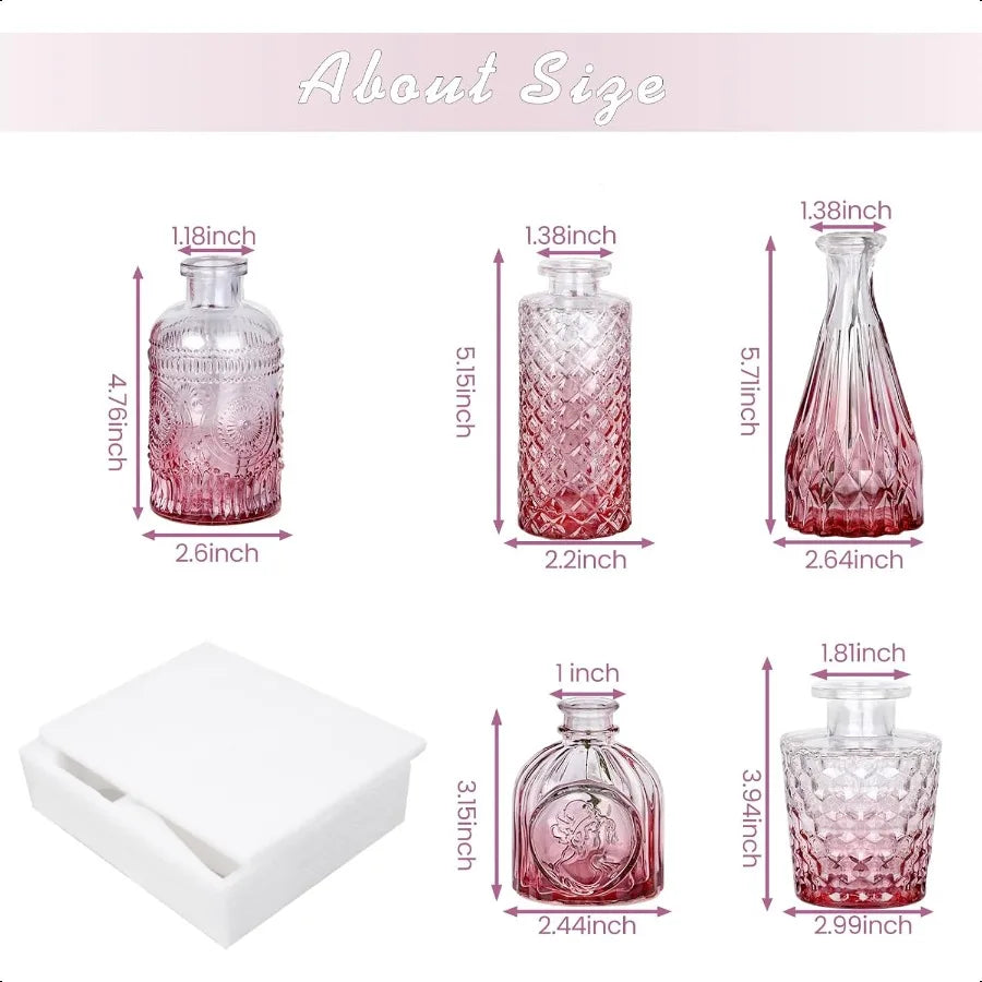 Pink Glass Bud Vase Set of 5