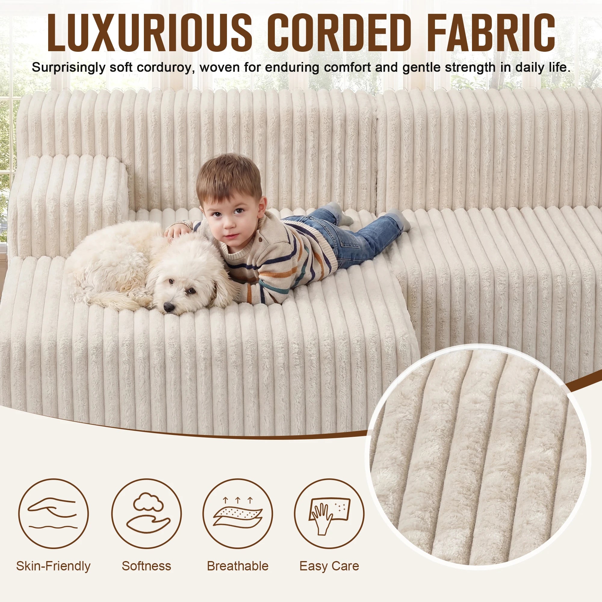 L-Shape Corduroy Sectional