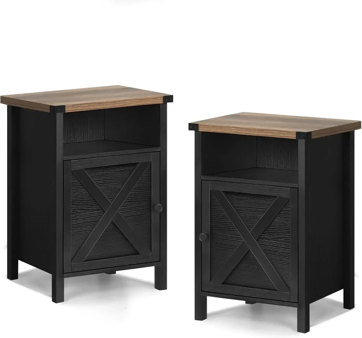 Set of 2 Nightstands with Barn Door