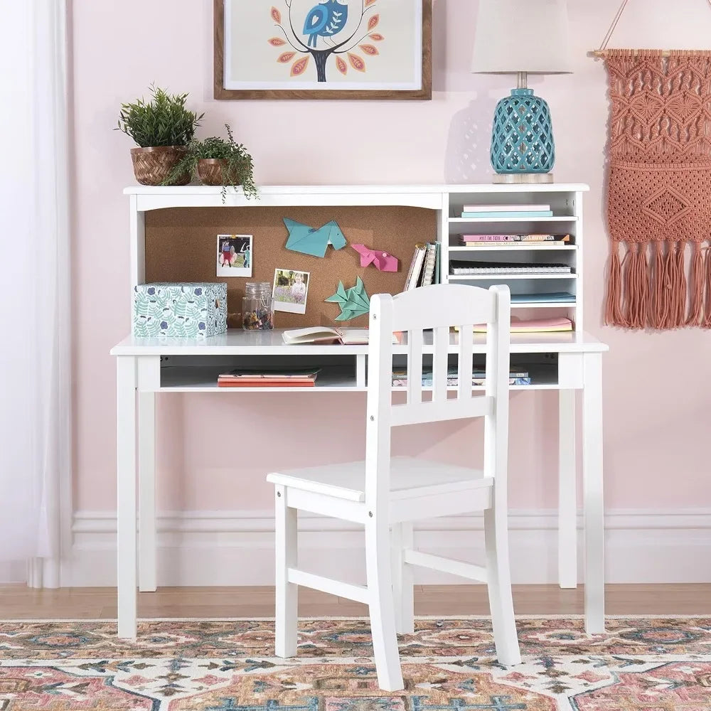 White: Kids Writing Desk With Hutch