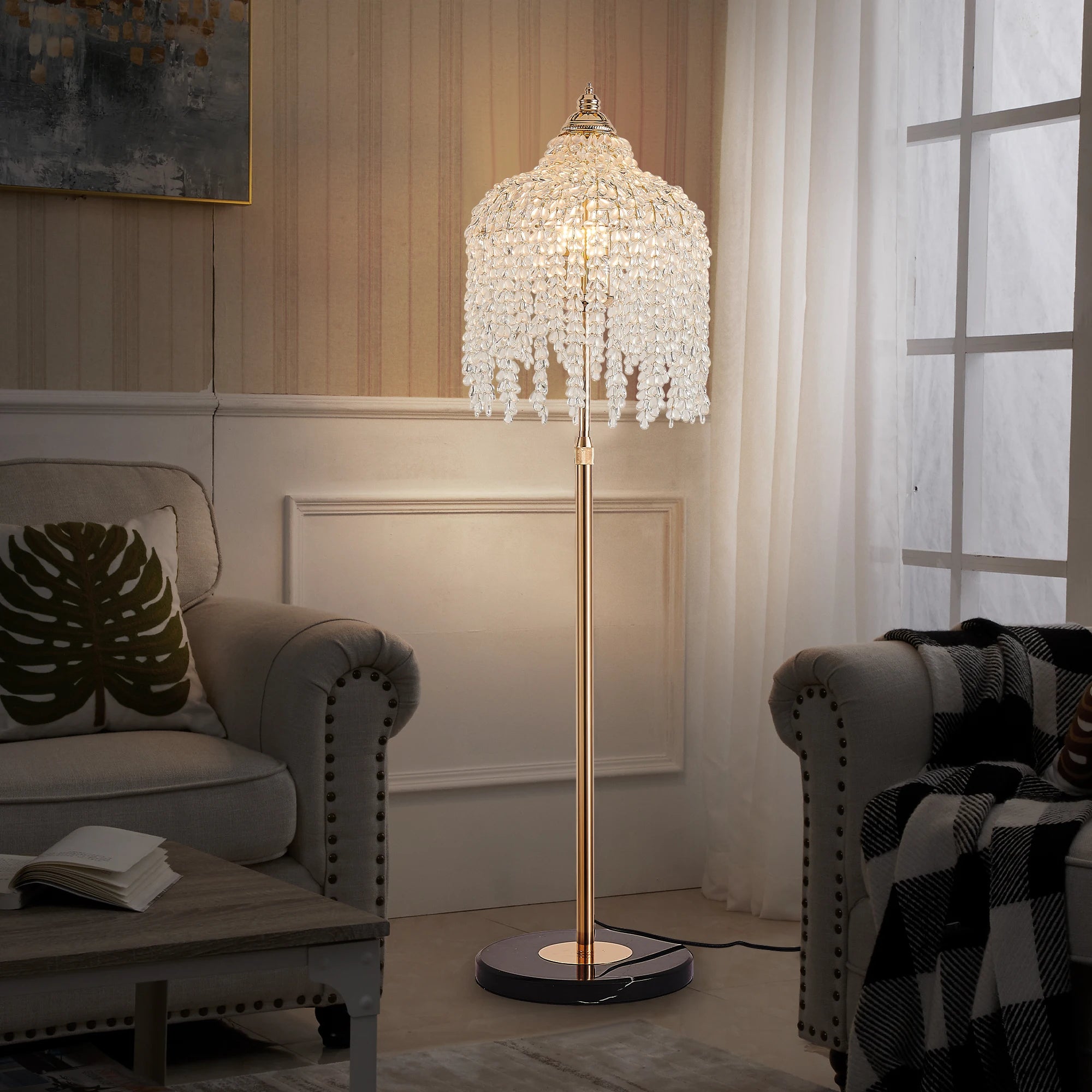 3-Light Elegant Crystal Floor Lamp