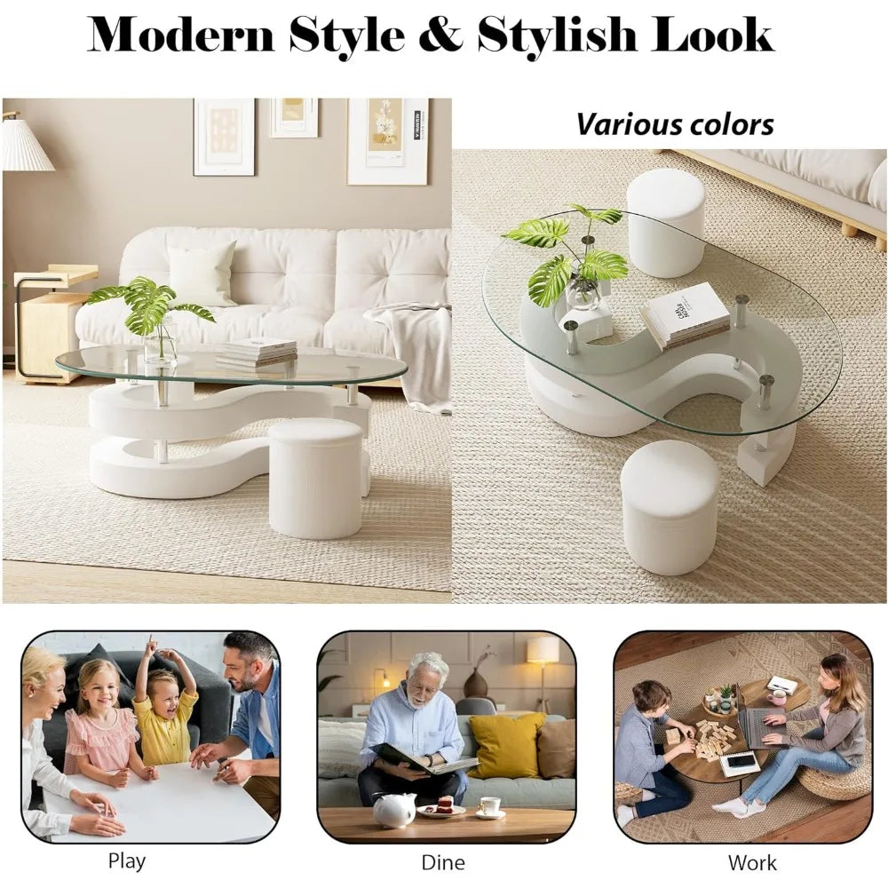 Oval Glass Coffee Table 3 Pc