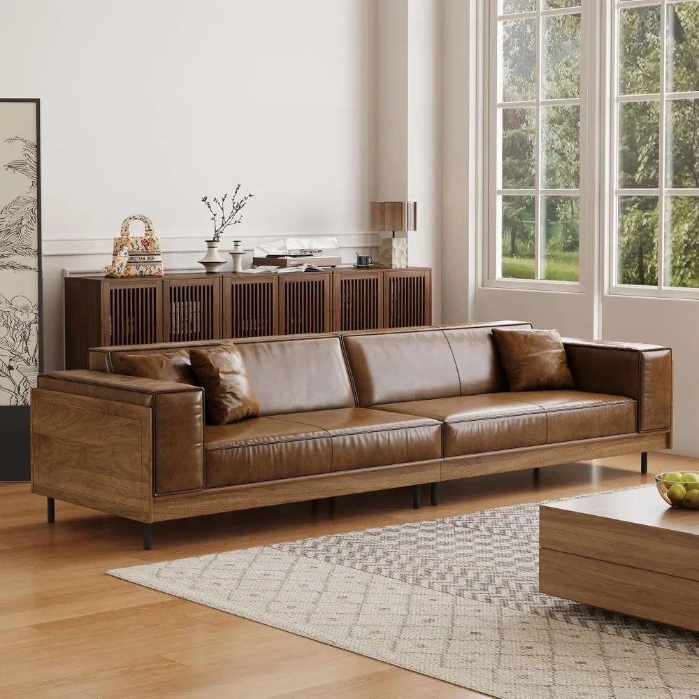 Leather Sofa w/Wood on Sides