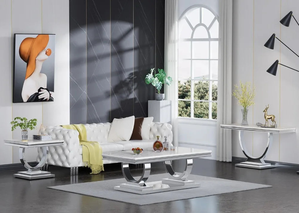 Table with Silver Mirrored Finish U-Shape