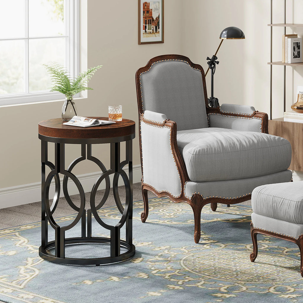 Side Table with Metal Hollow Frame