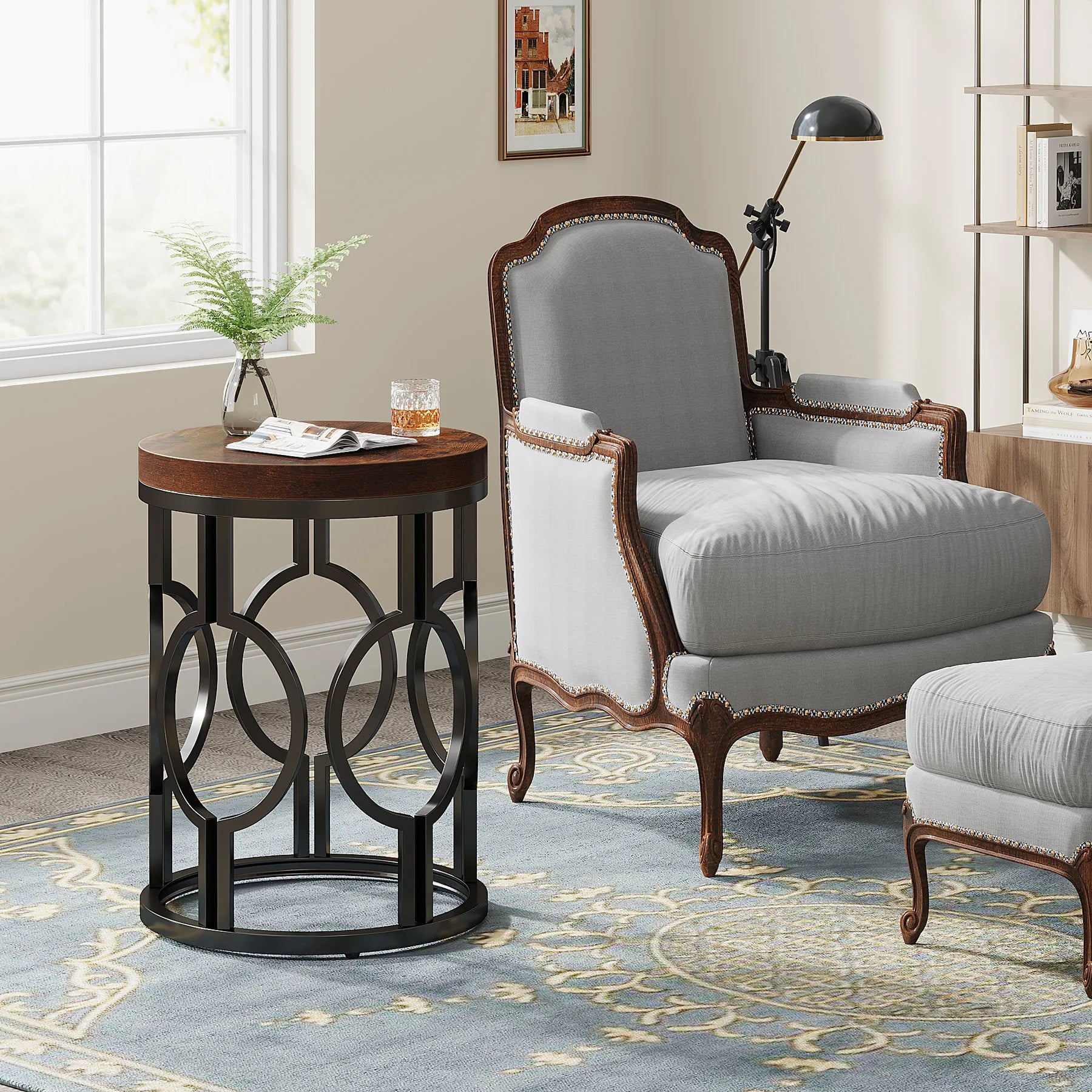 Side Table with Metal Hollow Frame