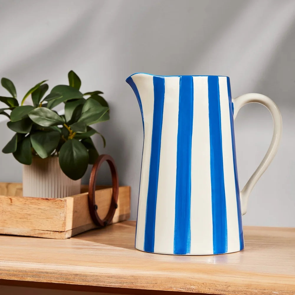 Ceramic Blue Stripe Pitcher Vase