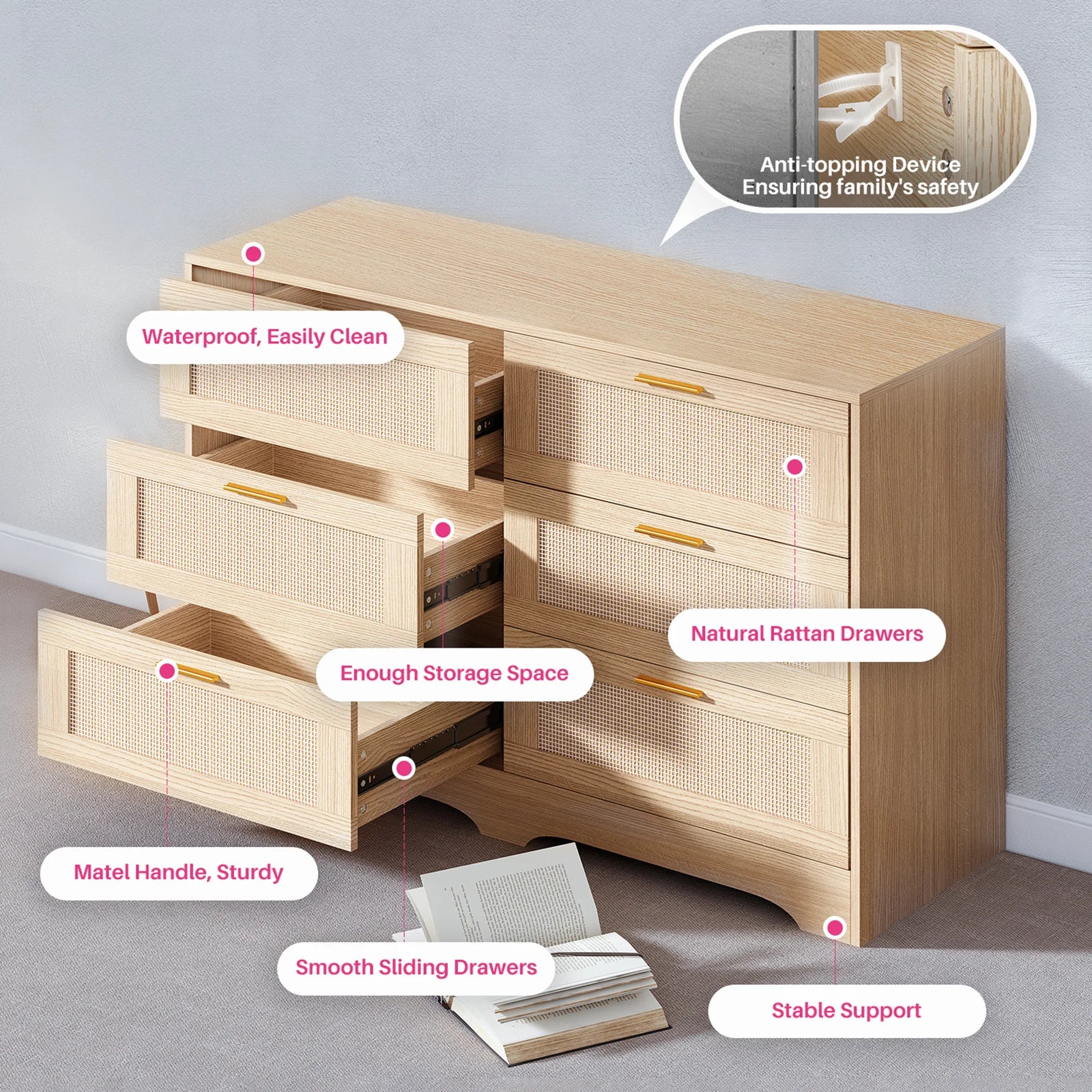 Rattan Dresser w/ Golden Handles