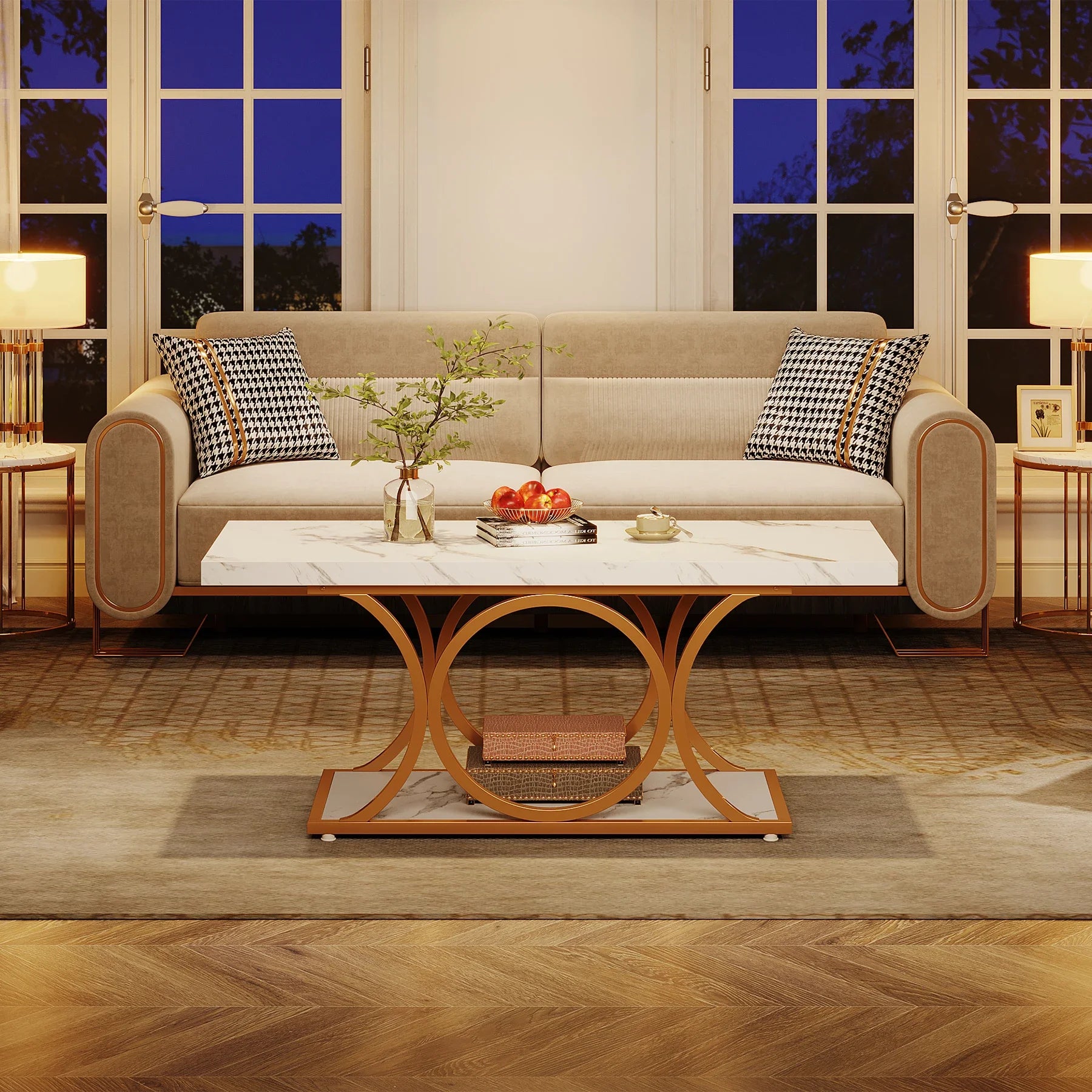 2-Tier Faux Marble Wood Coffee Table