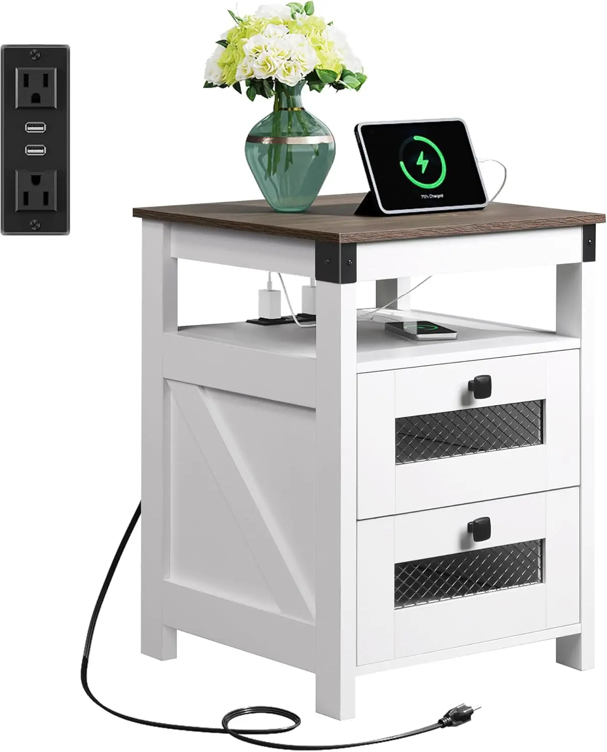 Side Table with Charging Station