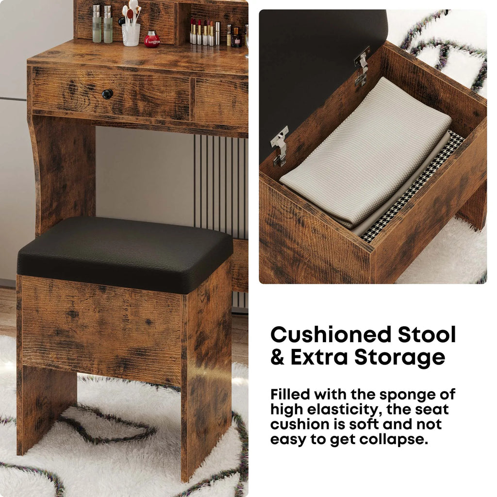 Vanity Desk with LED Lighted Mirror