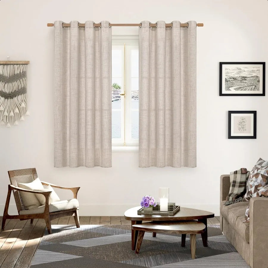 Linen Semi Sheer Curtains 2 Panels