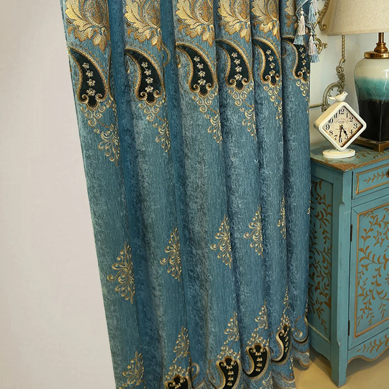 2pc embroidered Chenille curtains