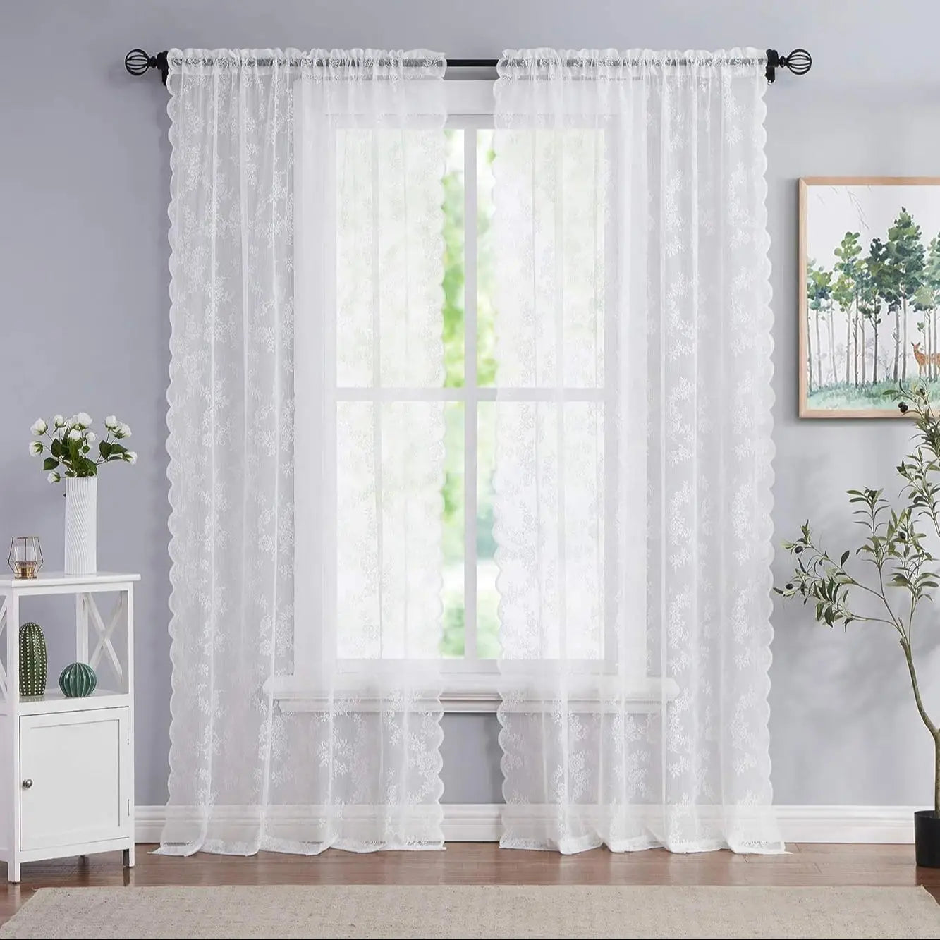 1 piece lace semi-transparent curtain