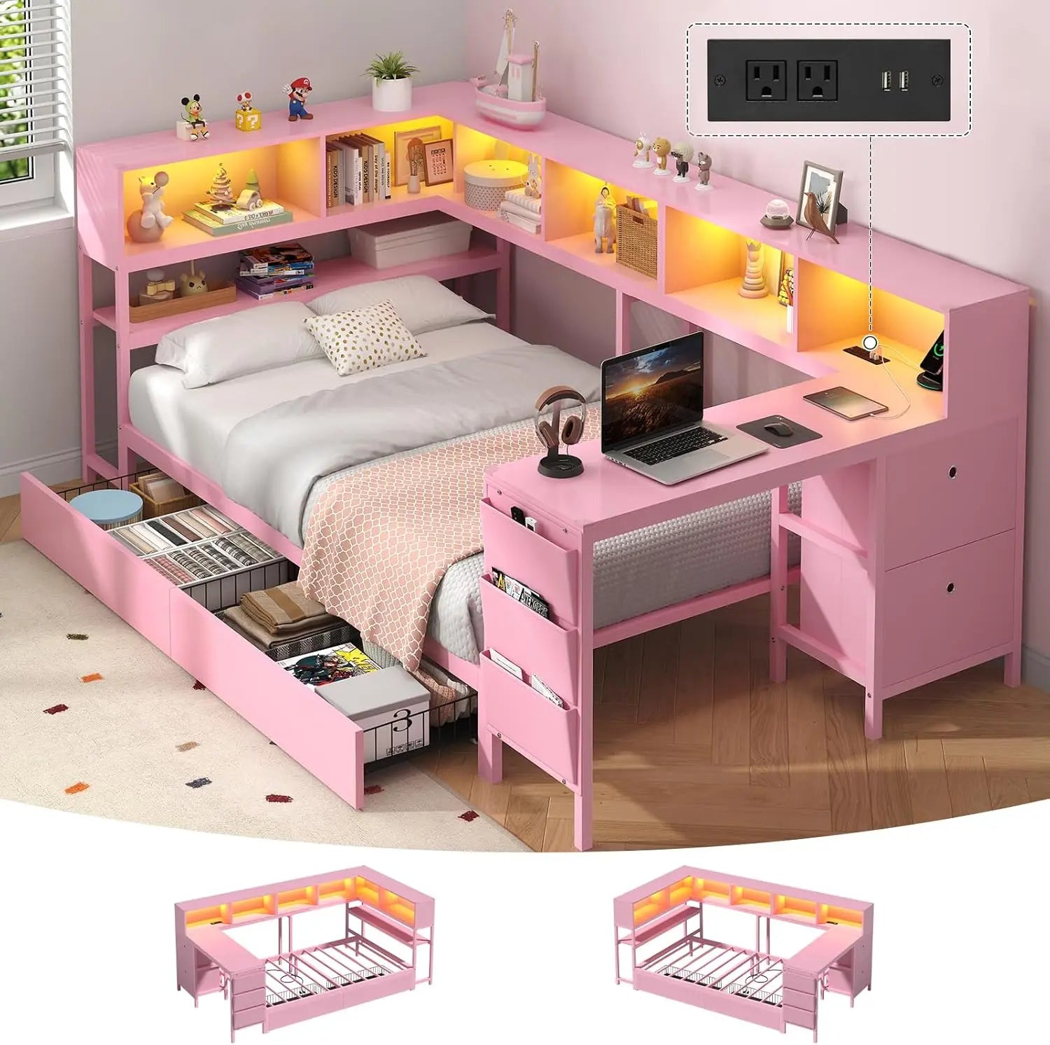Twin Corner Bed with Desk