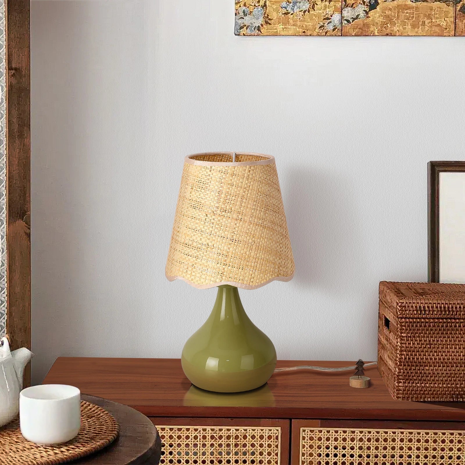 Green Small Boho Table Lamp