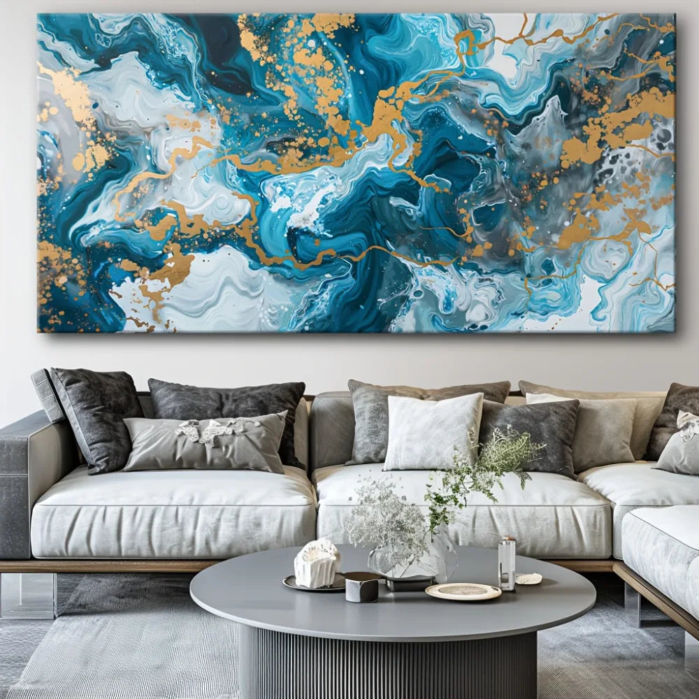 Blue abstract art canvas painting,