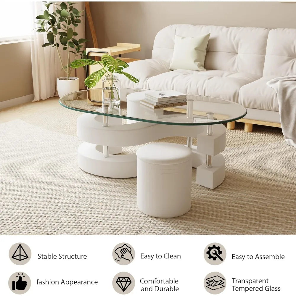 Oval Glass Coffee Table 3 Pc
