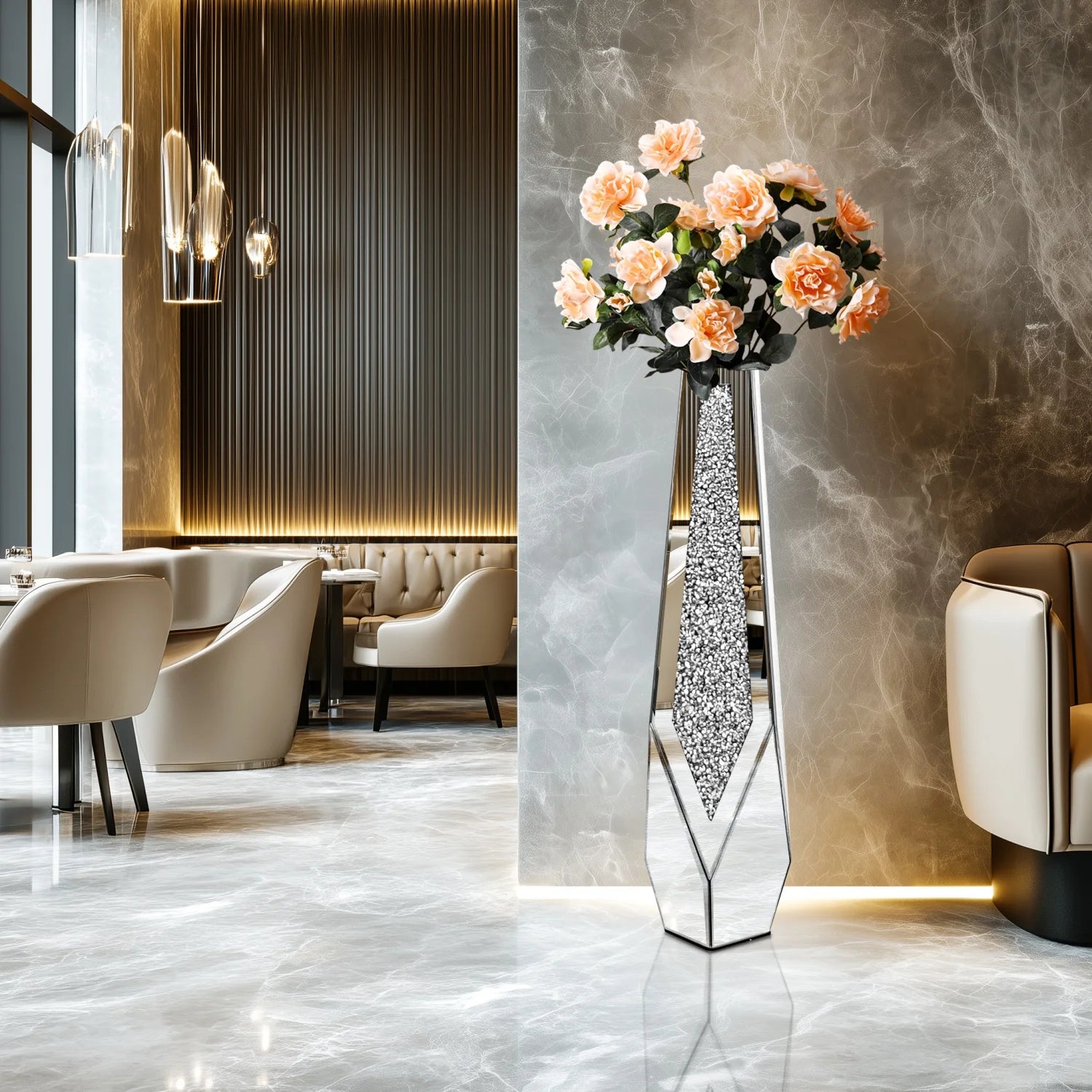 Diamond Mirrored Floor Vase