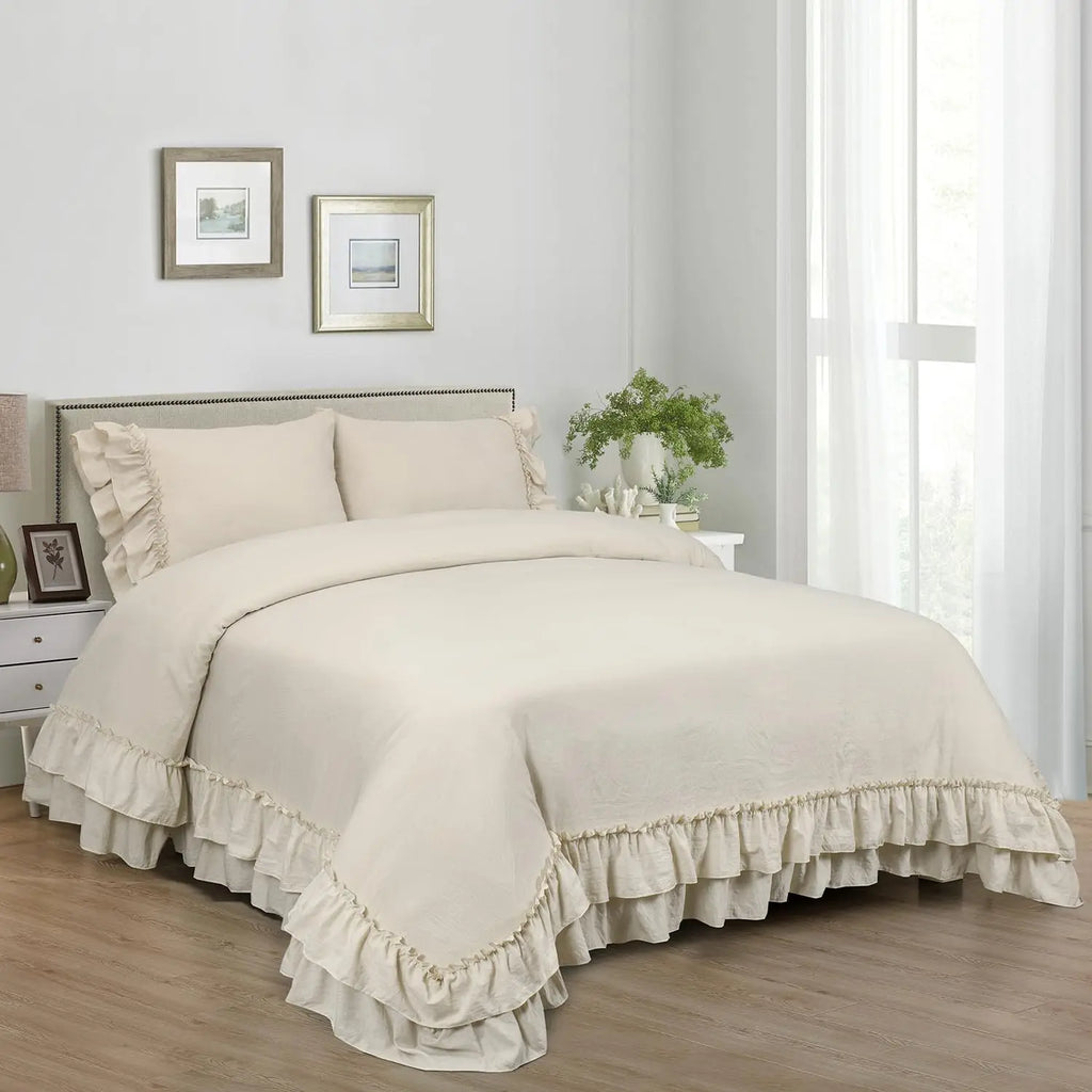 3 Piece Ruffled Duvet Cover Set