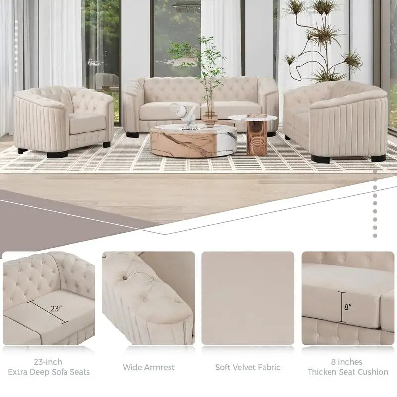 3-Pc Sofa Set w/Wood Legs
