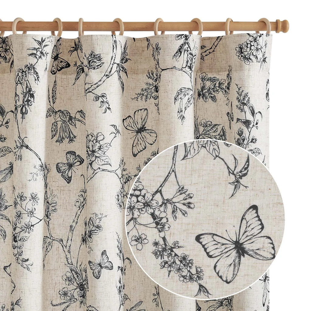 Linen Floral Curtain  2 Pc