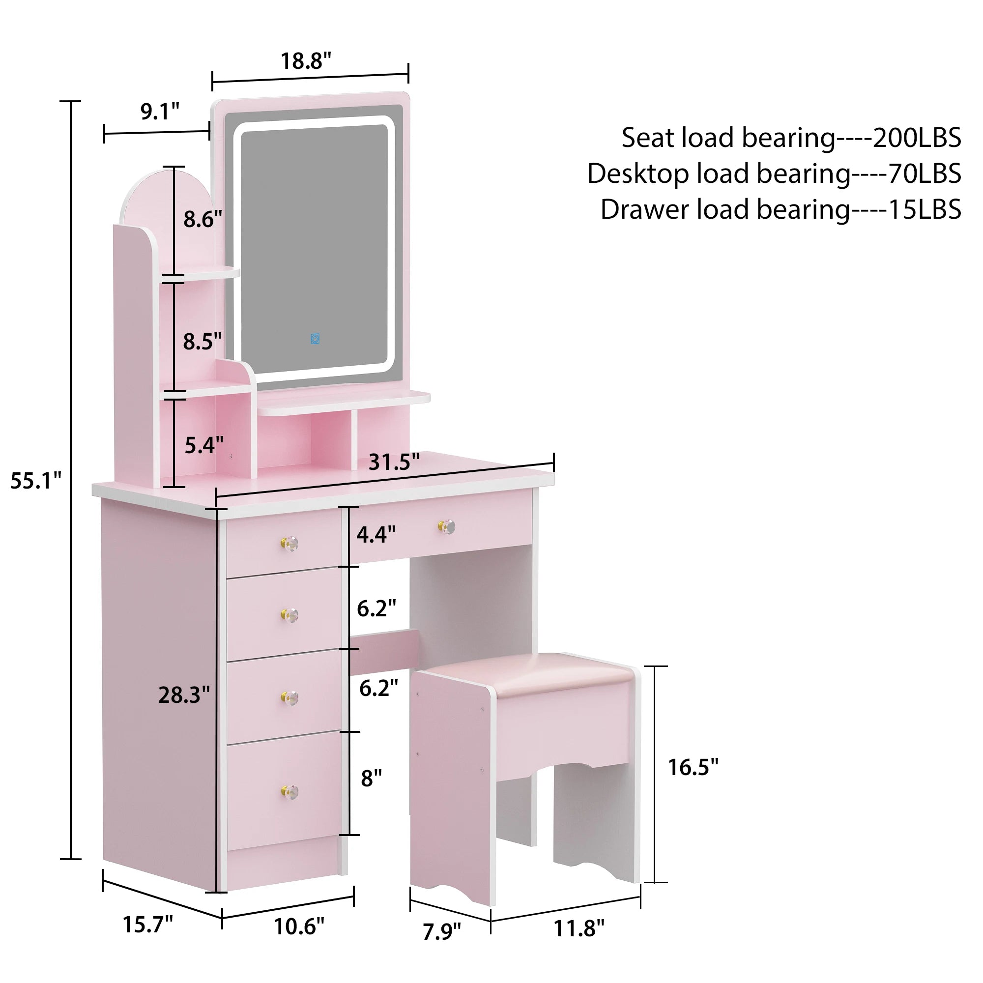 Makeup Vanity w/Lighted Mirror