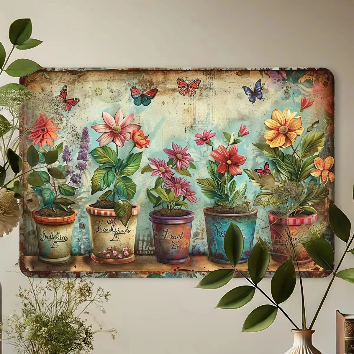 12x8 Inch Floral Heavy Iron Wall Art