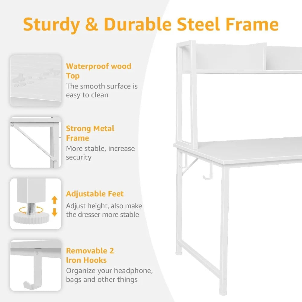 White Desk w/Storage/Power Outlets,