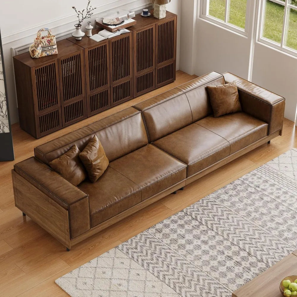 Leather Sofa w/Wood on Sides