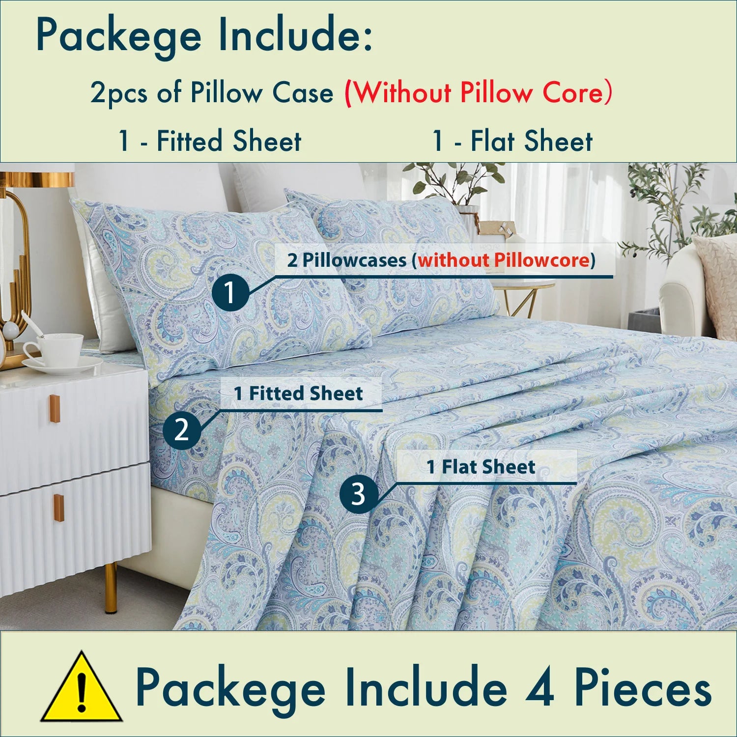 4pc Egyptian Cotton Fitted Sheet Set