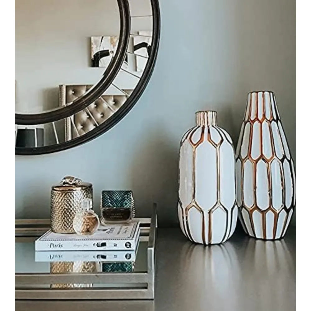 White Gold Honeycomb Vase Set