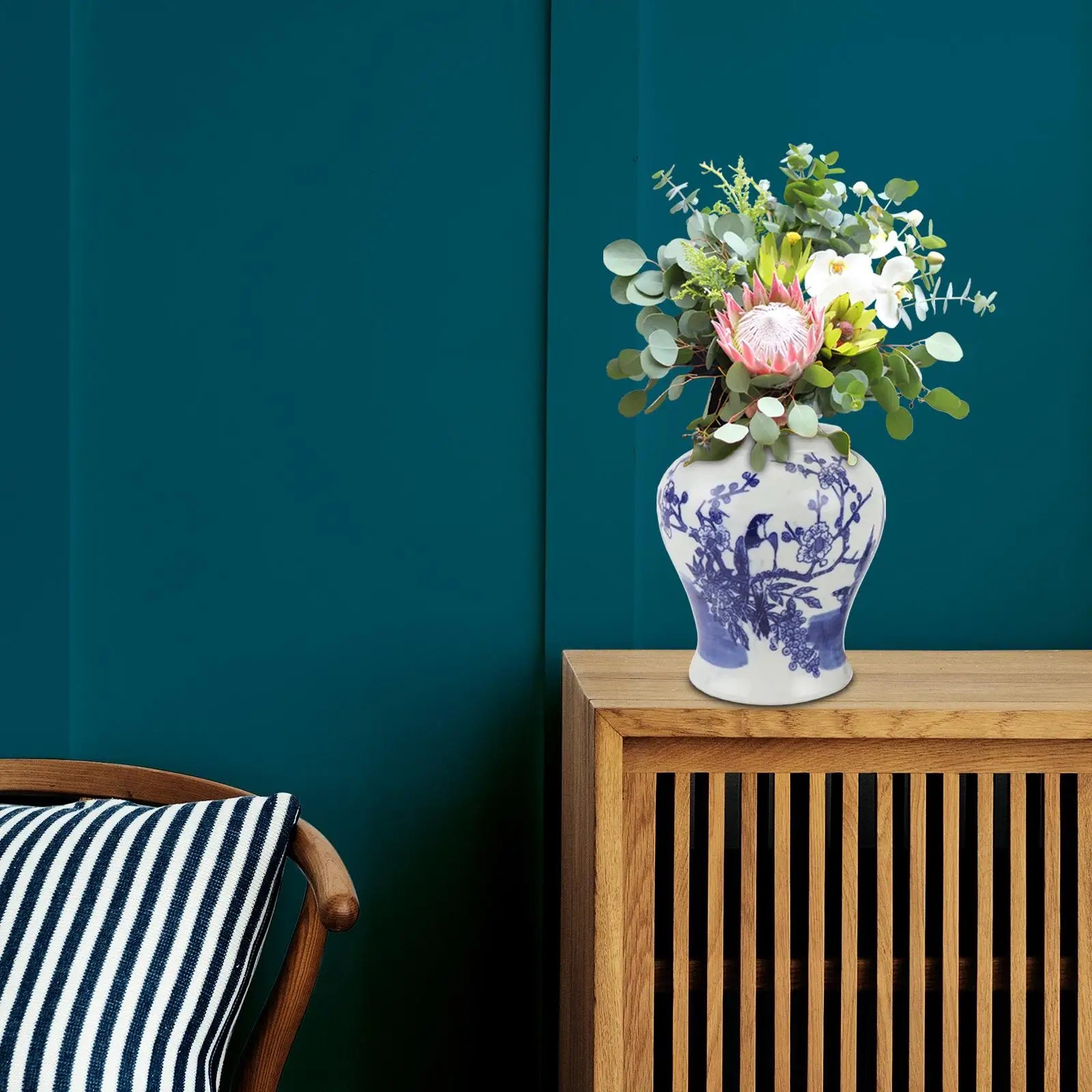 Blue and White Ceramic Storage Jar