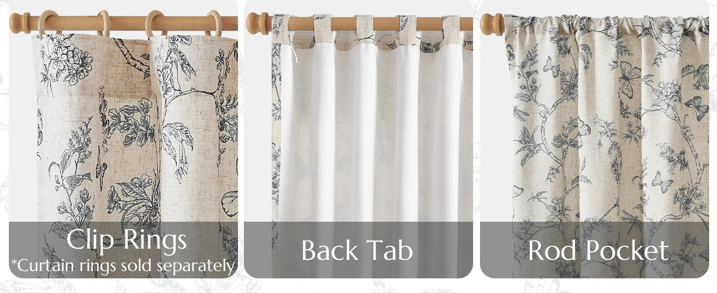 Linen Floral Curtain  2 Pc